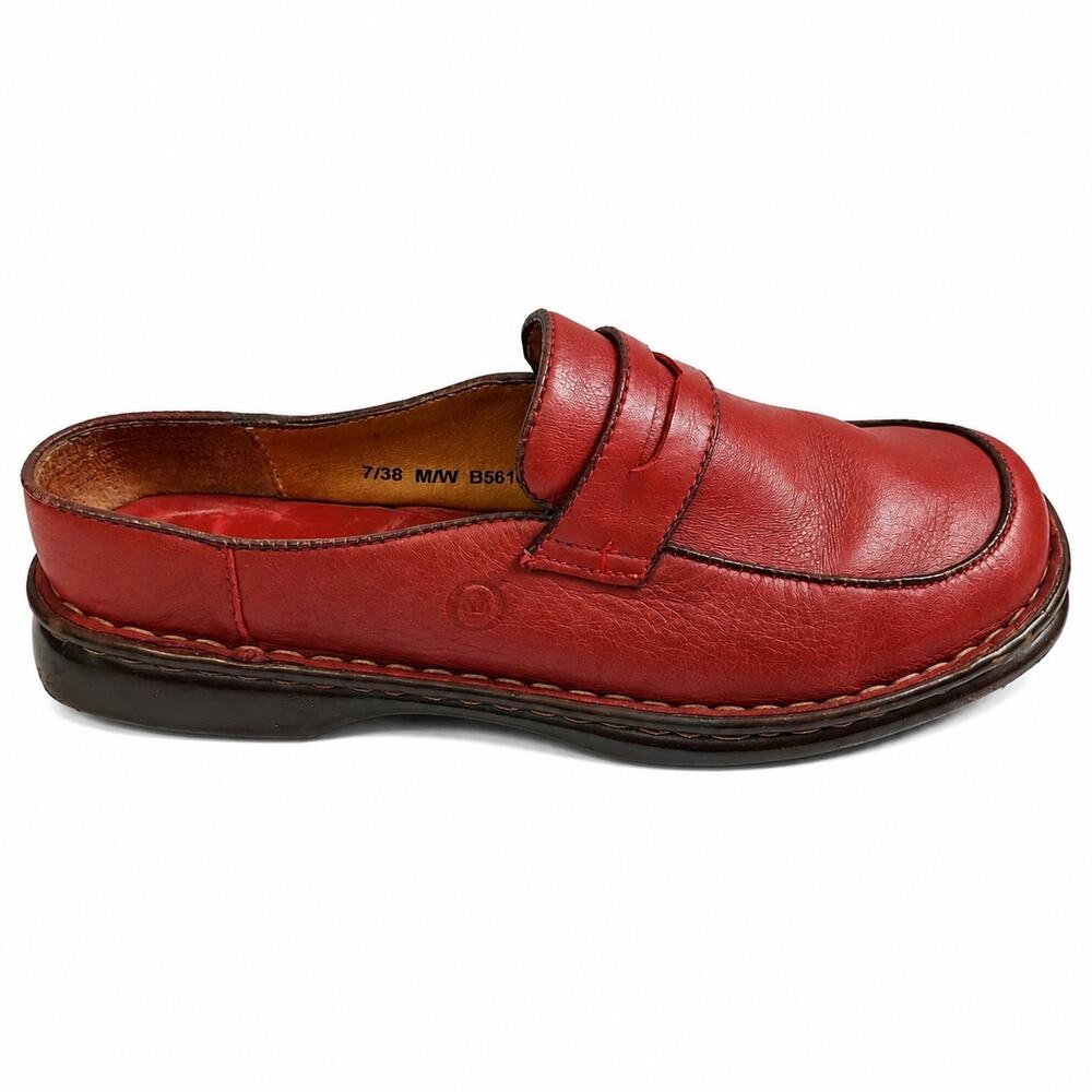BORN Oxblood Red Leather Penny Loafer Slides Comfort Shoes Size 7 Dark Academia